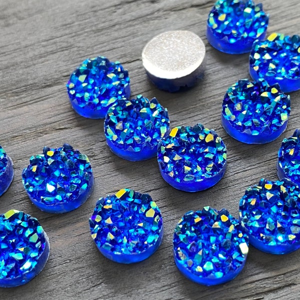 Ab Dark Blue 10mm Crystal Faux Druzy Cabochons 10pcs   l Earring making jewelry supplies, Round resin bezel Cabochon DIY supplies