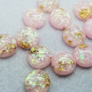 light pink gold leaf opal 12mm resin cabochons - 10 pcs  l Earring making jewelry supplies, Resin round Gold leaf Cabochon DIY supplies