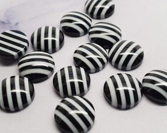 Black and white stripe 12mm resin Cabochons - 10 pcs l Earring making jewelry supplies