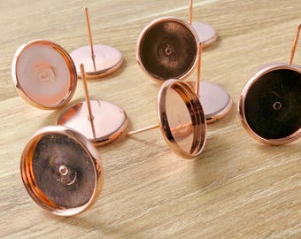 Rose Gold 12mm Earring Cabochon Settings - Brass Bezel Trays (10pcs)