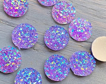 Ab Purple 12mm plano falso druzy Cabochons 10pcs l Pendientes haciendo suministros de joyería, bisel de resina redonda Cabochon DIY