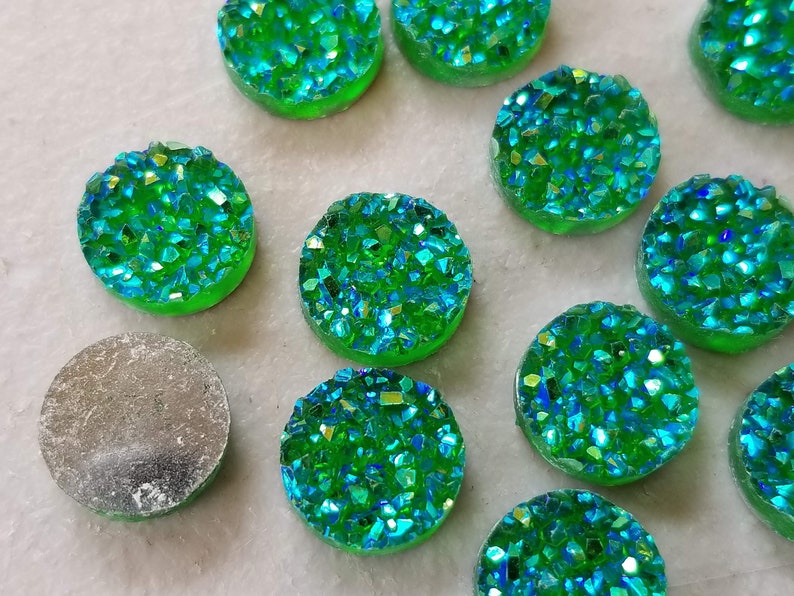 Ab Green 12mm Crystal Faux Druzy Cabochons 10 pcs