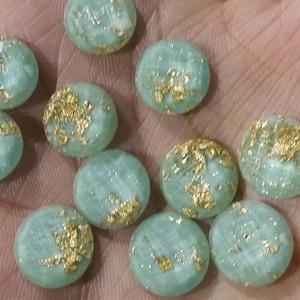 Light mint 12mm Gold leaf faceted resin cabochons -10pcs l Earring making jewelry supplies, Resin round Gold leaf Cabochon DIY supplies