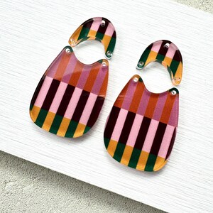 Fall Stripe Acrylic Earring Blanks: Preppy Boho Pendants (4 pc Lot, 1.5-2 inches ) image 2