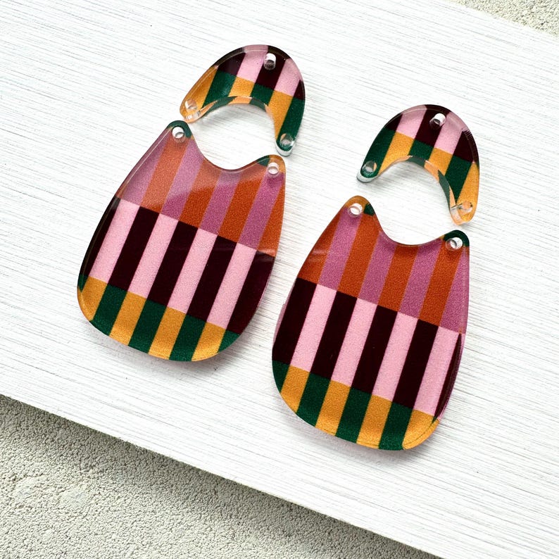 Fall Stripe Acrylic Earring Blanks: Preppy Boho Pendants (4 pc Lot, 1.5-2 inches ) image 2