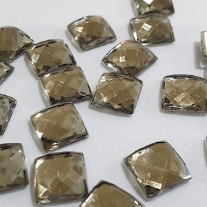 Smokey Grey Resin Cabochons: 10mm Faceted Square, Jewelry Making (10pcs)