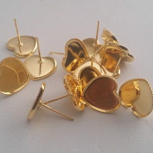 Gold Tone Heart Cabochon Earring Setting, 12x12mm, 10pcs