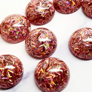 Rose holographic string glitter 12mm Resin Cabochons - 10 pcs l Earring making jewelry supplies, Resin glitter round Cabochon DIY supplies