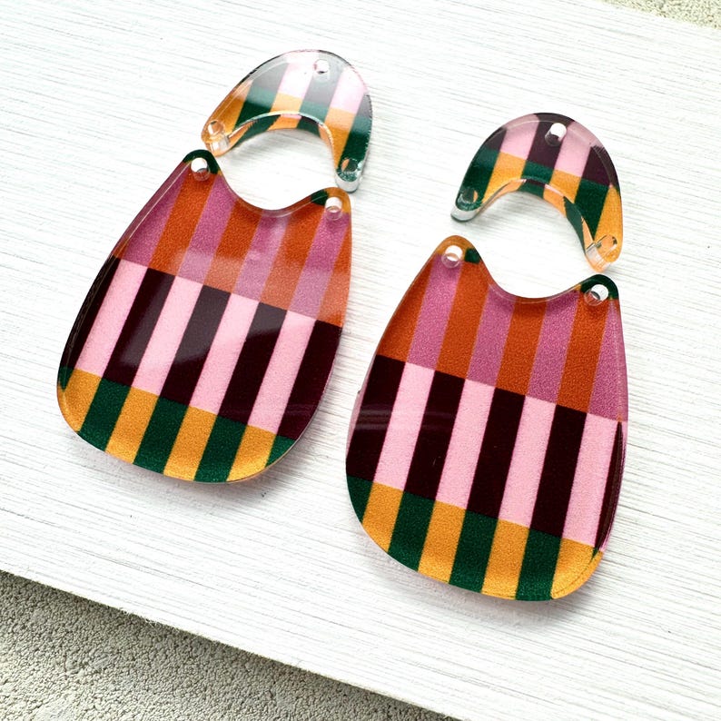 Fall Stripe Acrylic Earring Blanks: Preppy Boho Pendants (4 pc Lot, 1.5-2 inches ) image 4