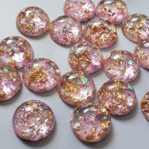 Light Pink silver and gold foil 12mm Resin dome Cabochons - 10 pcs l Earring making jewelry supplies