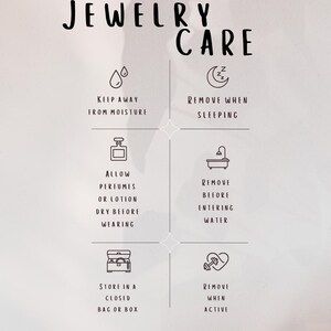 The image is a guide to jewelry care, providing instructions on how to properly care for and store various types of jewelry.