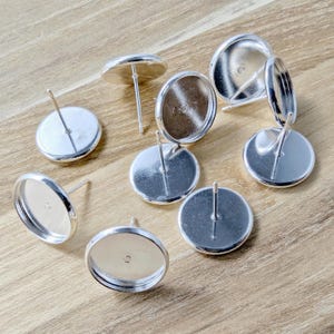 Silver Tone 12mm Cabochon Earring Settings: DIY Jewelry Making (10pcs)