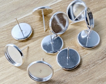 Silver Tone 12mm Cabochon Earring Settings: DIY Jewelry Making (10pcs)