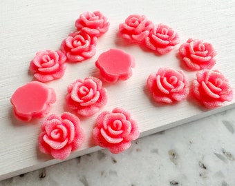 Berry pink 13mm flat bottom druzy flower resin Cabochons 10pcs l Earring making jewelry supplies, Resin flower Cabochon DIY supplies