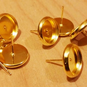 Gold tone 8mm tray cabochon earring setting 8pcs Earring making jewelry supplies, Bezel cabochon stud setting DIY supply