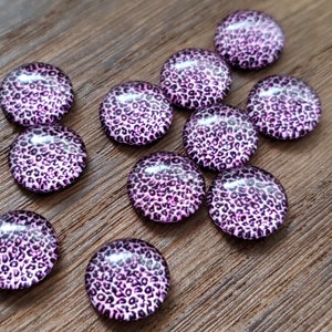 Pink purple and black Leopard - Cheetah - Animal Print Glass 12mm Cabochons - 10pcs