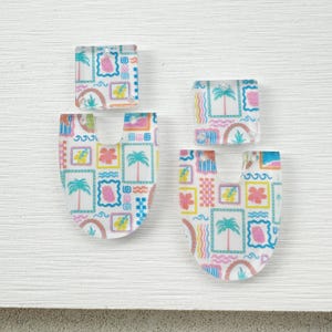 Summer Art Earring blanks 4pcs vacation Earring Findings, preppy Acrylic Earring Pendants, summer Blank Components, Jewelry Supplies