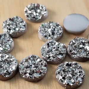 Silver Faux Druzy Cabochons 11.5mm - Jewelry Making Supplies - 10pcs