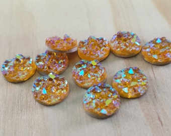 9.5mm AB orange chunky faux druzy Cabochons 10pcs l Earring making jewelry supplies, Cabochon DIY supply Charms