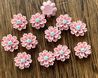 Pink and aqua mint 11mm flower Cabochons 10pcs  l Earring making jewelry supplies, Resin flower Cabochon DIY supplies