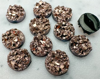 Metallic Rose gold 8mm chunky faux druzy Cabochons 10pcs l Earring making Jewelry supplies, Round resin bezel Cabochon DIY supplies