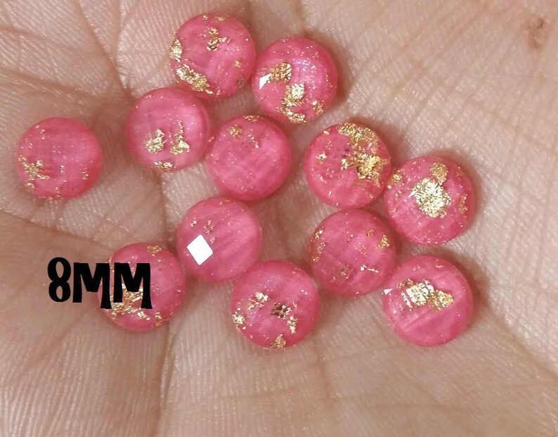 Pink Gold Leaf 8mm Faceted Resin Cabochons 10pcs L Earring Etsy