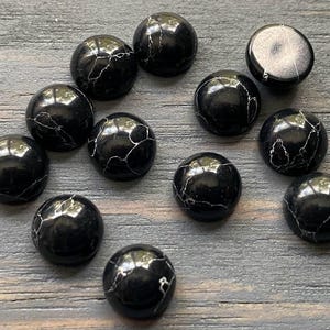 Black Faux Turquoise Cabochons: 8mm Round Flatback - 10 pcs