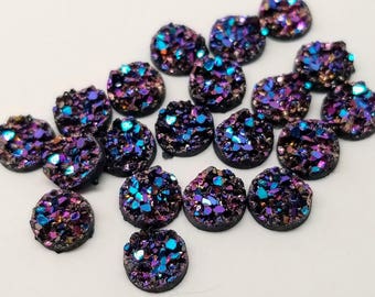 Purple magenta rainbow 8mm chunky faux druzy Cabochons 10pcs l Earring making Jewelry supplies, Round resin bezel Cabochon DIY supplies