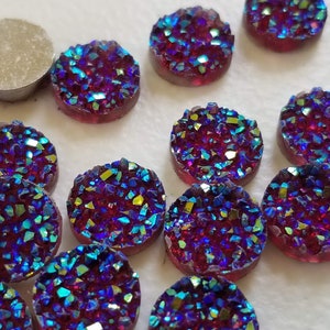Ab maroon 12mm Crystal Faux Druzy Cabochons 10 pcs l Earring making jewelry supplies, Round resin bezel Cabochon DIY