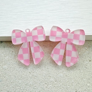 Pink Checker Bow Acrylic Earring Blanks - 4pcs