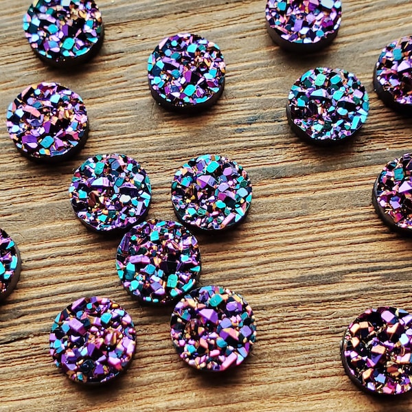 Metallic Magenta blue purple gold 8mm Faux quartz Druzy Cabochons 10pcs l Earring making supplies, Round resin bezel Cabochon DIY supplies