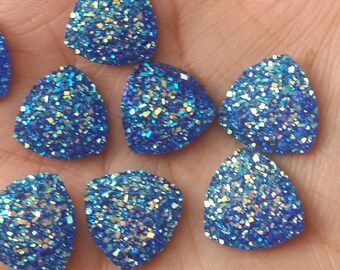 Ab Blue Faux Druzy Flat Triangles 16mm Cabochons 6pcs