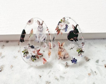 Boho bunny print Earring blanks -4pcs l Plexi Earring Findings, Acrylic Earring Pendants, Blanks, DIY Jewelry Supplies