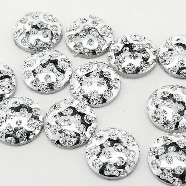 Silver 12mm faux druzy crop circle Cabochons 10pcs  l Earring making jewelry supplies, Round resin bezel Cabochon DIY