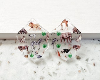 Zoo animal print Earring blanks -4pcs l Plexi Earring Findings, Acrylic Earring Pendants, Blanks, DIY Jewelry Supplies