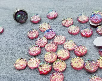 Ab Pink 6mm titanium faux druzy Cabochons 10pcs  l Earring making Jewelry supplies, Round resin bezel Cabochon DIY supplies
