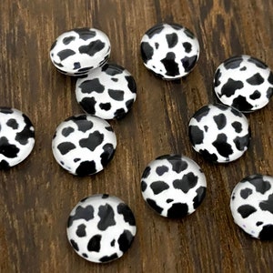 Black and white cow 10mm photo glass dome cabochon -10pcs l Earring making jewelry supplies, Round glass bezel Cabochon DIY supplies