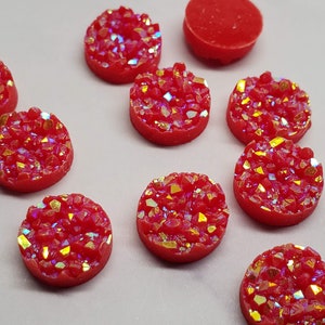 Ab solid red 10mm Crystal Faux Druzy Cabochons 10pcs  l Earring making jewelry supplies, Round resin bezel Cabochon DIY supplies