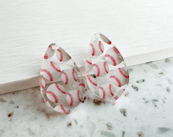 Baseball Print Acrylic Earring Blanks - DIY Jewelry Supplies (4pcs)