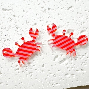 Crab charms, acrylic earring blanks, Summer jewelry making accessories 4pcs image 1