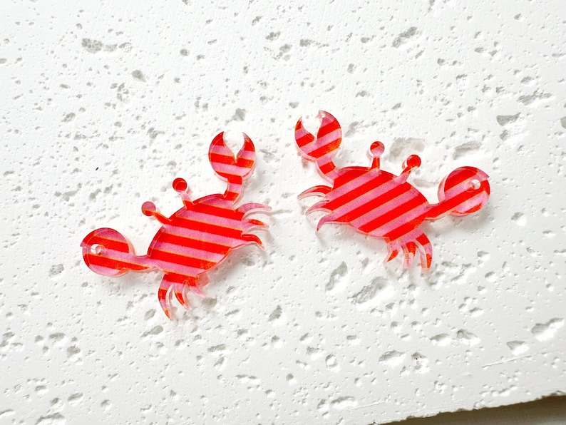 Crab charms, acrylic earring blanks, Summer jewelry making accessories 4pcs image 1