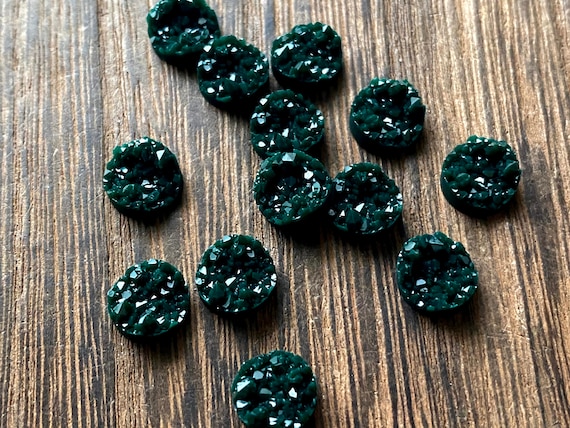 Green druzy earrings, Round glitter resin stud earrings, Geode