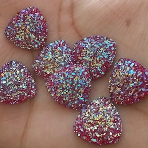 Ab ruby red  faux druzy flat triangles 16mm Cabochons 6pcs