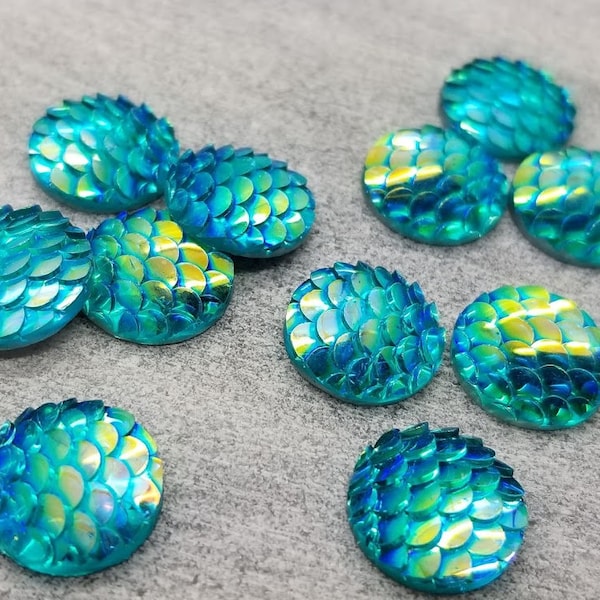 Aqua 12mm mermaid fish scales 8pc resin cabochons l Earring making jewelry supplies, Resin round Cabochon DIY supplies