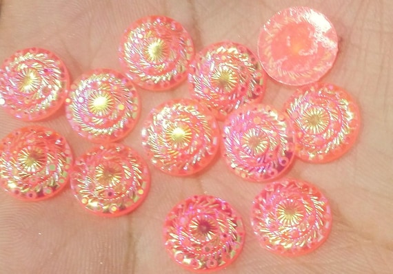 Peach Resin Coin Cabochons: Iridescent Jewelry Charms (12mm, 10pcs)