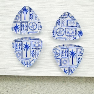 Blue and white beach theme Earring blanks 4pcs vaca Findings, preppy Acrylic Earring Pendants, summer Blank Components, Jewelry Supplies