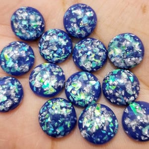 Dark blue Silver Leaf Opal 12mm Resin Cabochons - 10 pcs