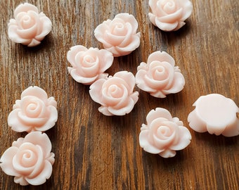 Matte light pink 13mm Blooming Rose flower Cabochons 10pcs l Earring making jewelry supplies, Resin flower Cabochon DIY supplies