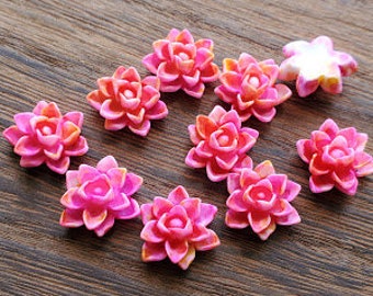 Pink and orange 14mm Succulent / flower watercolor Cabochons 10pcs l Earring making jewelry supplies, Resin flower Cabochon DIY supplies