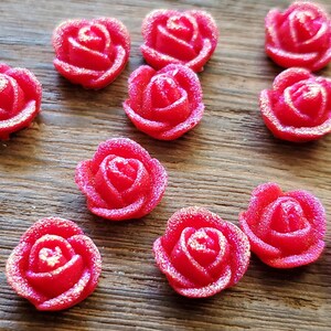 Red Druzy Flower Cabochons: 10mm Resin Flatback, Jewelry Making (10pcs)